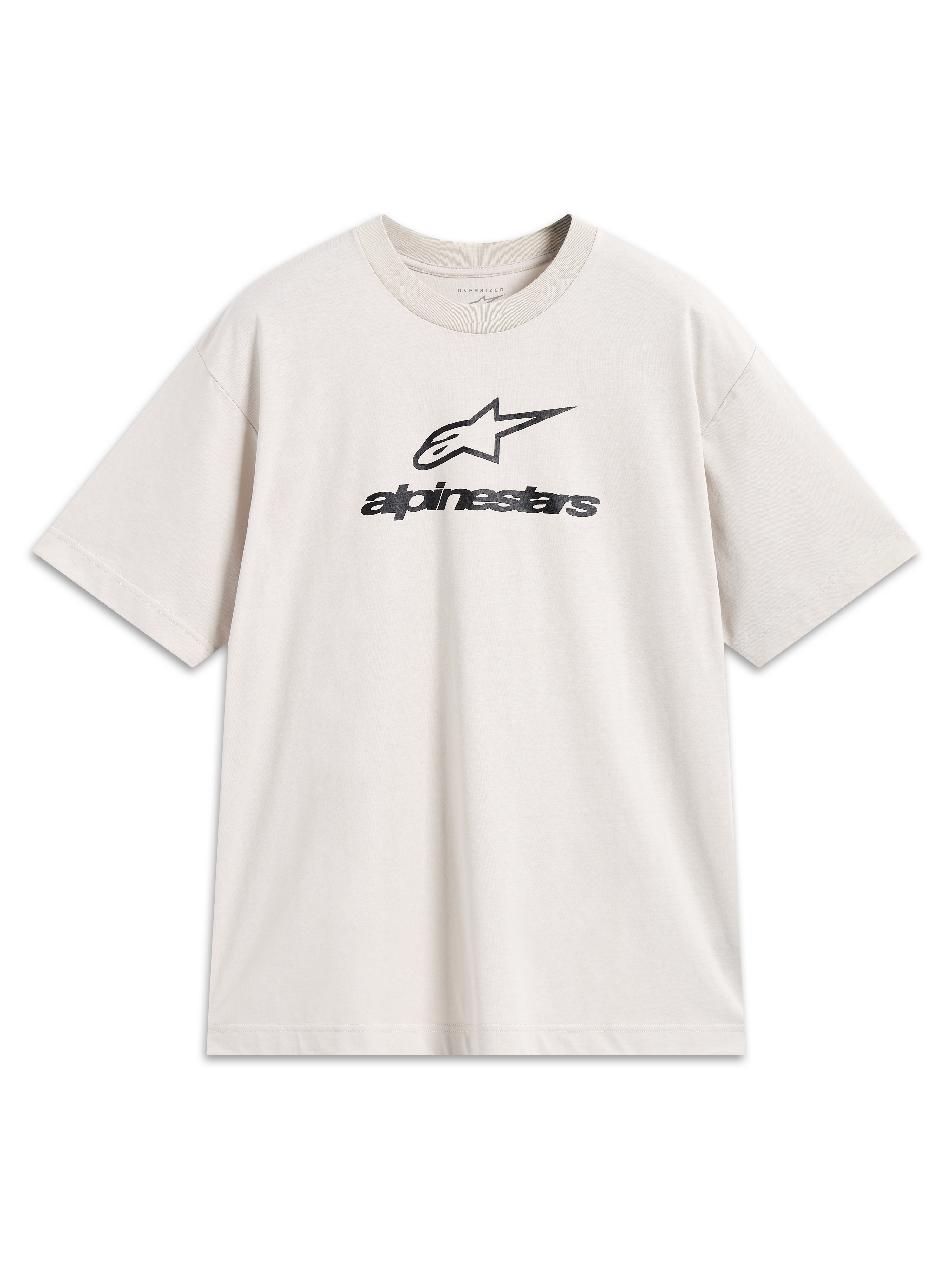 Alpinestars Prelude Oversized CSF T-shirt, korte mouwen, zand en zwart, katoen-polyester, met gestapelde logo's op de borst