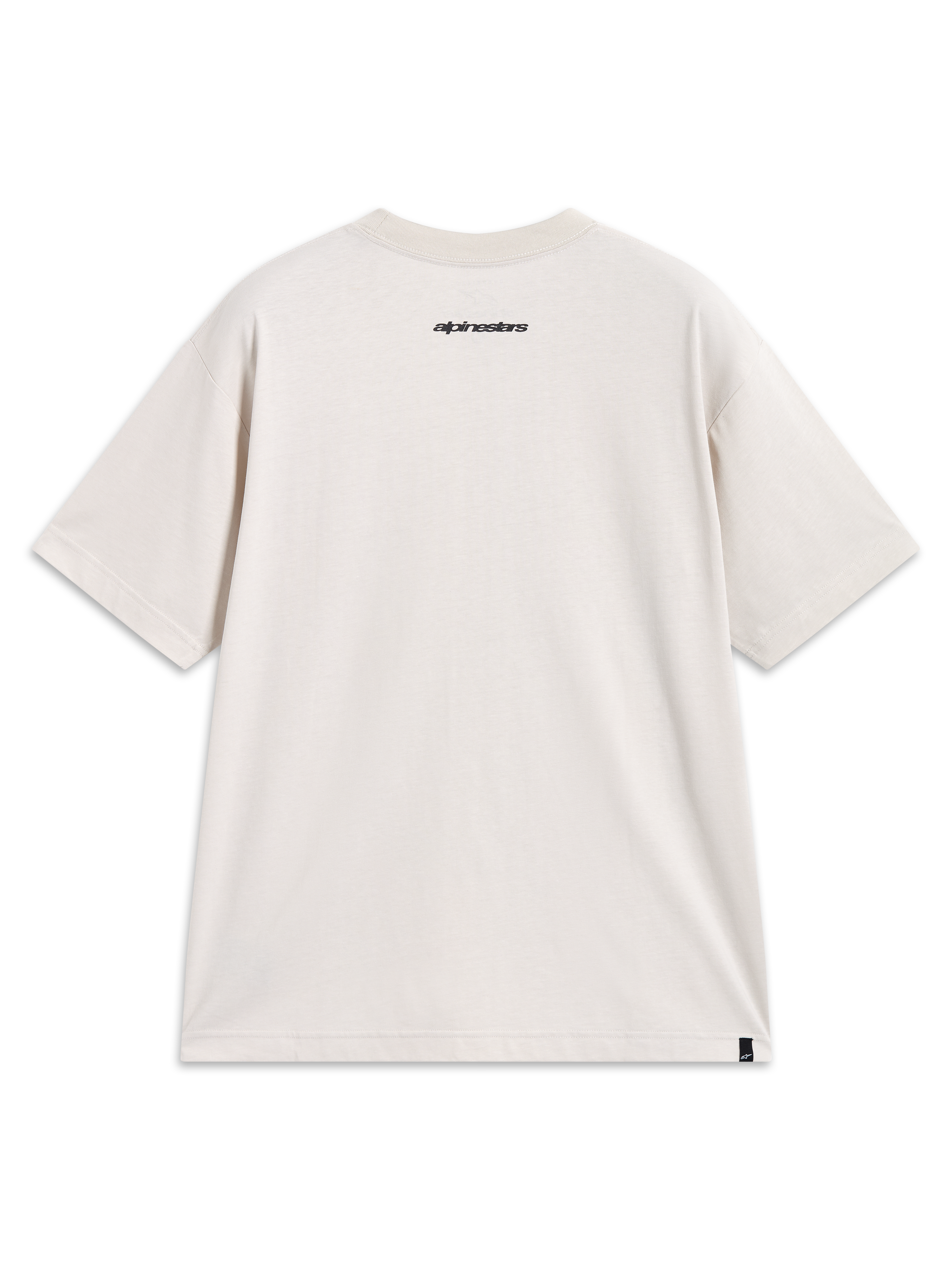 Alpinestars Prelude Oversized CSF t-shirt met korte mouwen, zandkleurig sportshirt, achteraanzicht met zwart logo op de nek.