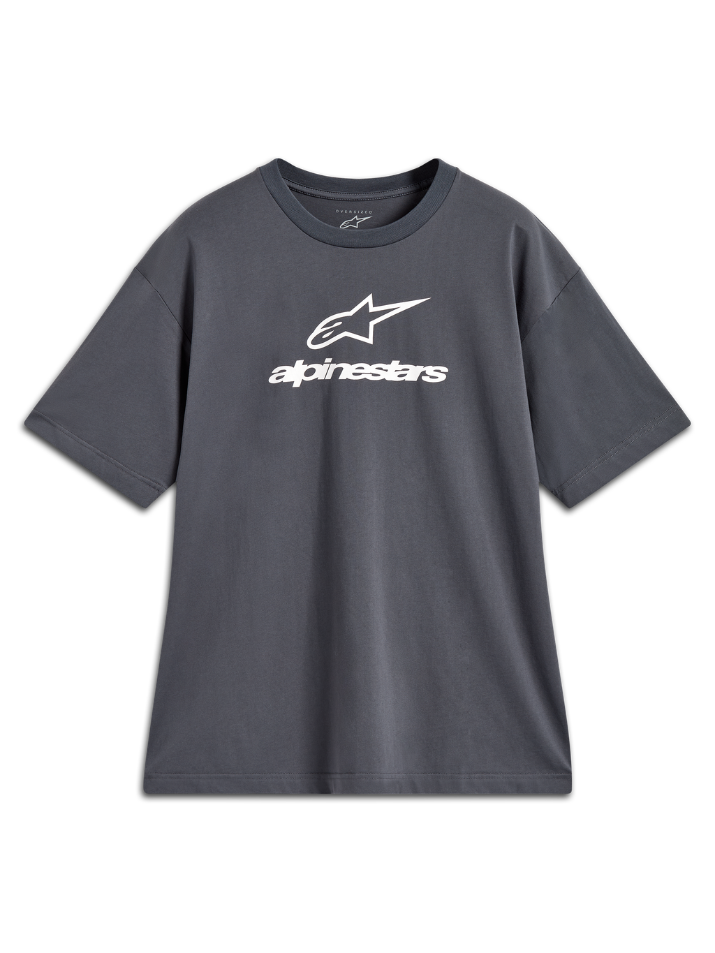 Alpinestars Prelude Oversized CSF Tee, grijs t-shirt met korte mouwen en wit logo op de borst, casual sportswear.