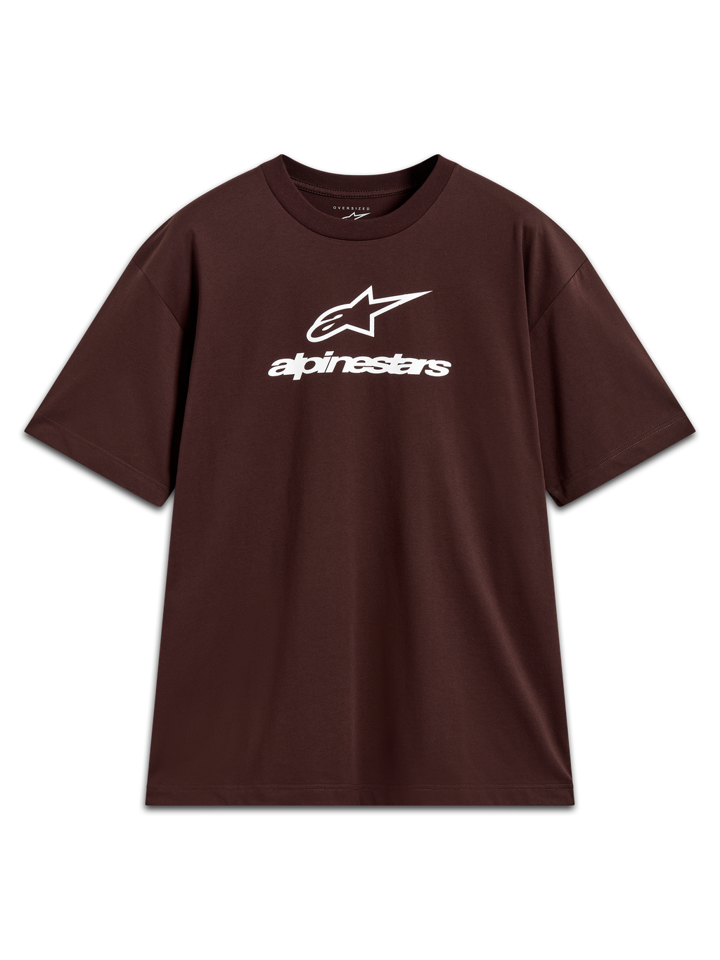 Alpinestars Prelude Oversized CSF Tee, bruin oversized t-shirt met korte mouwen en wit gestapeld logo op de borst.