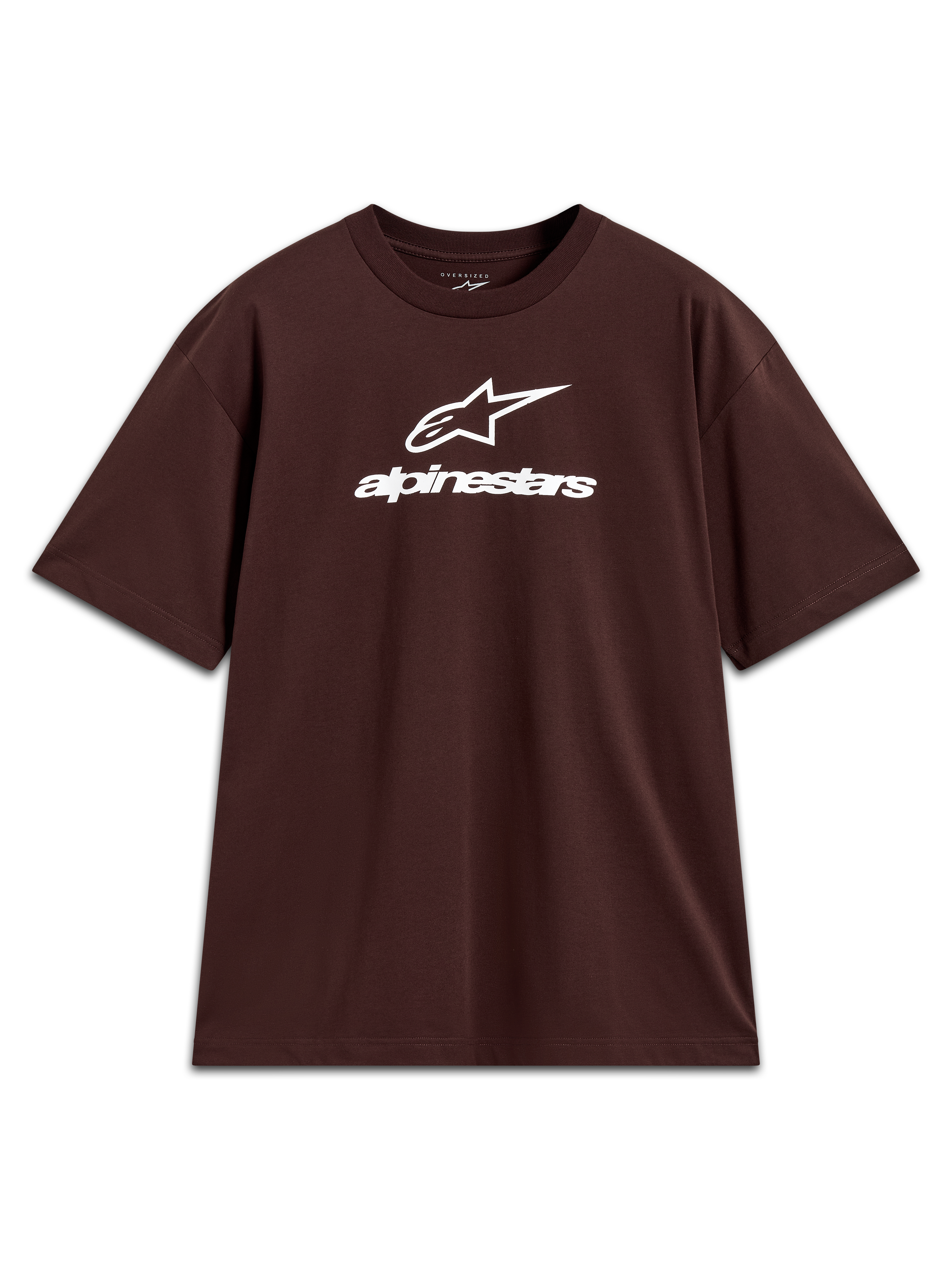 Alpinestars Prelude Oversized CSF Tee, bruin oversized t-shirt met korte mouwen en wit gestapeld logo op de borst.