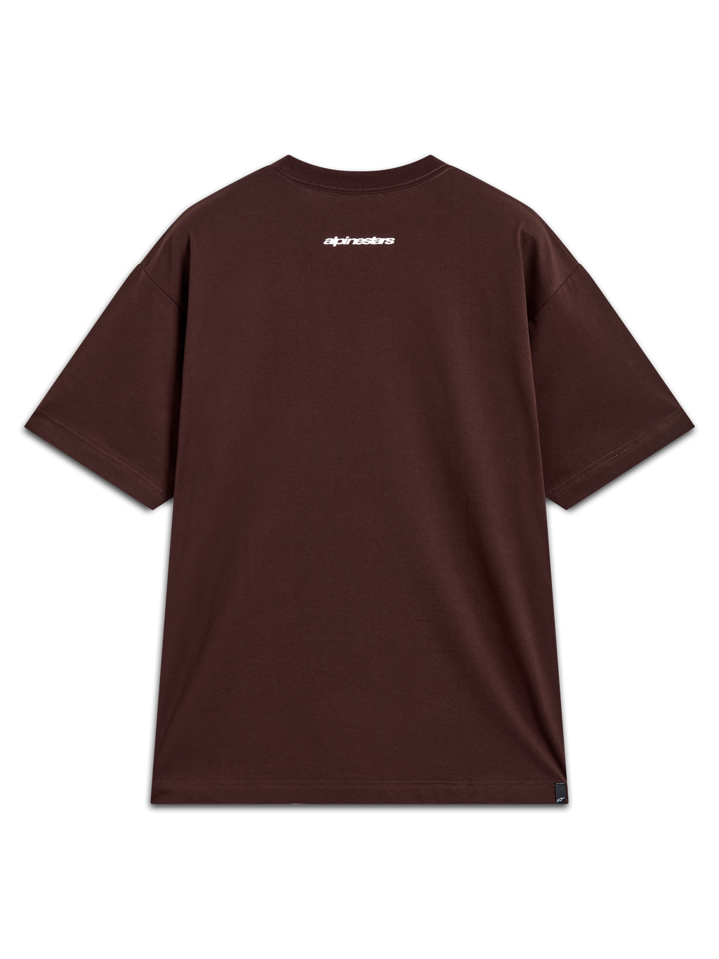Alpinestars Prelude Oversized CSF T-shirt met korte mouwen, bruin sportswear shirt met wit woordlogo op de rug.