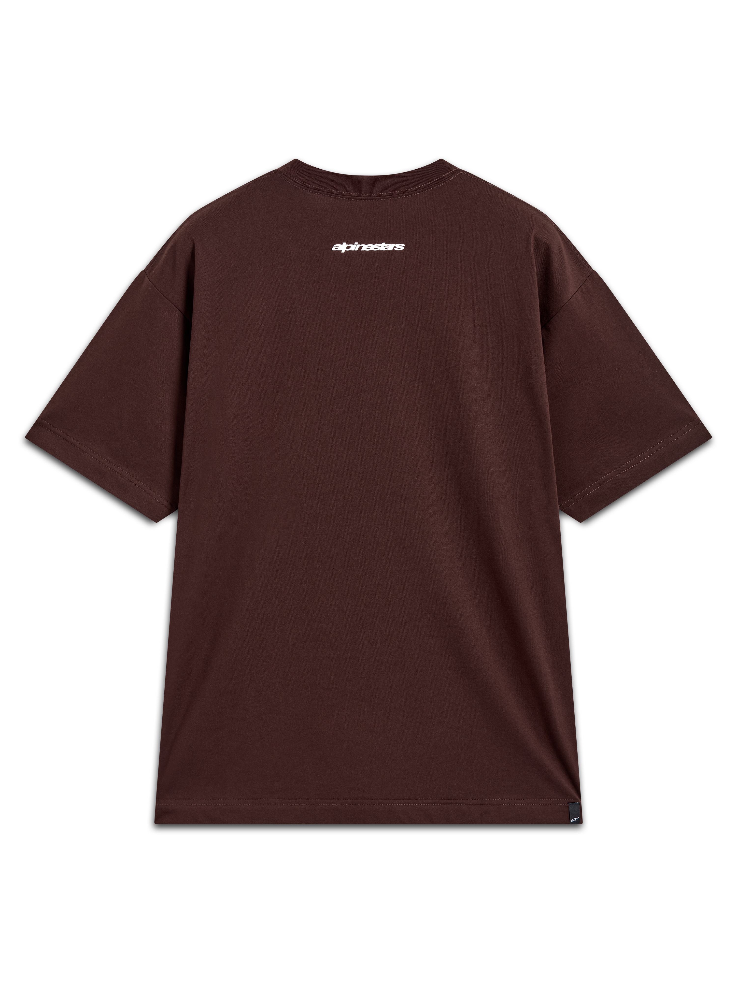 Alpinestars Prelude Oversized CSF T-shirt met korte mouwen, bruin sportswear shirt met wit woordlogo op de rug.