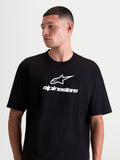 Alpinestars Prelude Oversized CSF T-shirt, herensportswear T-shirt met korte mouwen, zwart en wit, met een groot wit Astars-logo en woordmerk op de voorzijde, relaxte oversized pasvorm.