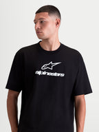 Alpinestars Prelude Oversized CSF T-shirt, herensportswear T-shirt met korte mouwen, zwart en wit, met een groot wit Astars-logo en woordmerk op de voorzijde, relaxte oversized pasvorm.