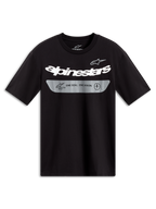 Alpinestars Singular CSF T-Shirt met korte mouwen, zwart sportswear shirt met wit gebogen logo en grijze merkslogan.