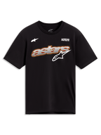 Alpinestars Cypress CSF Tee, zwart t-shirt met korte mouwen, witte mesh-fill Astars-graphic en Alpinestars Protects-branding.