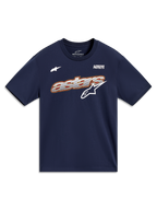 Alpinestars Cypress CSF T-shirt, sportswear T-shirt met korte mouwen, donkerblauw, voorzien van Astars-grafisch ontwerp met mesh-vulling en het Alpinestars Protects-motto.