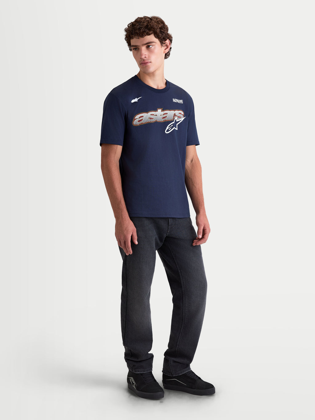 Alpinestars Cypress CSF T-shirt, heren sportswear T-shirt met korte mouwen, blauw, met witte en oranje Astars mesh-fill graphic op de borst, premium katoen-polyesterblend voor dagelijks comfort.