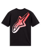Alpinestars Meteor CSF T-shirt met korte mouwen, zwart sportshirt met groot rood en wit MX-gradientlogo op de rug.