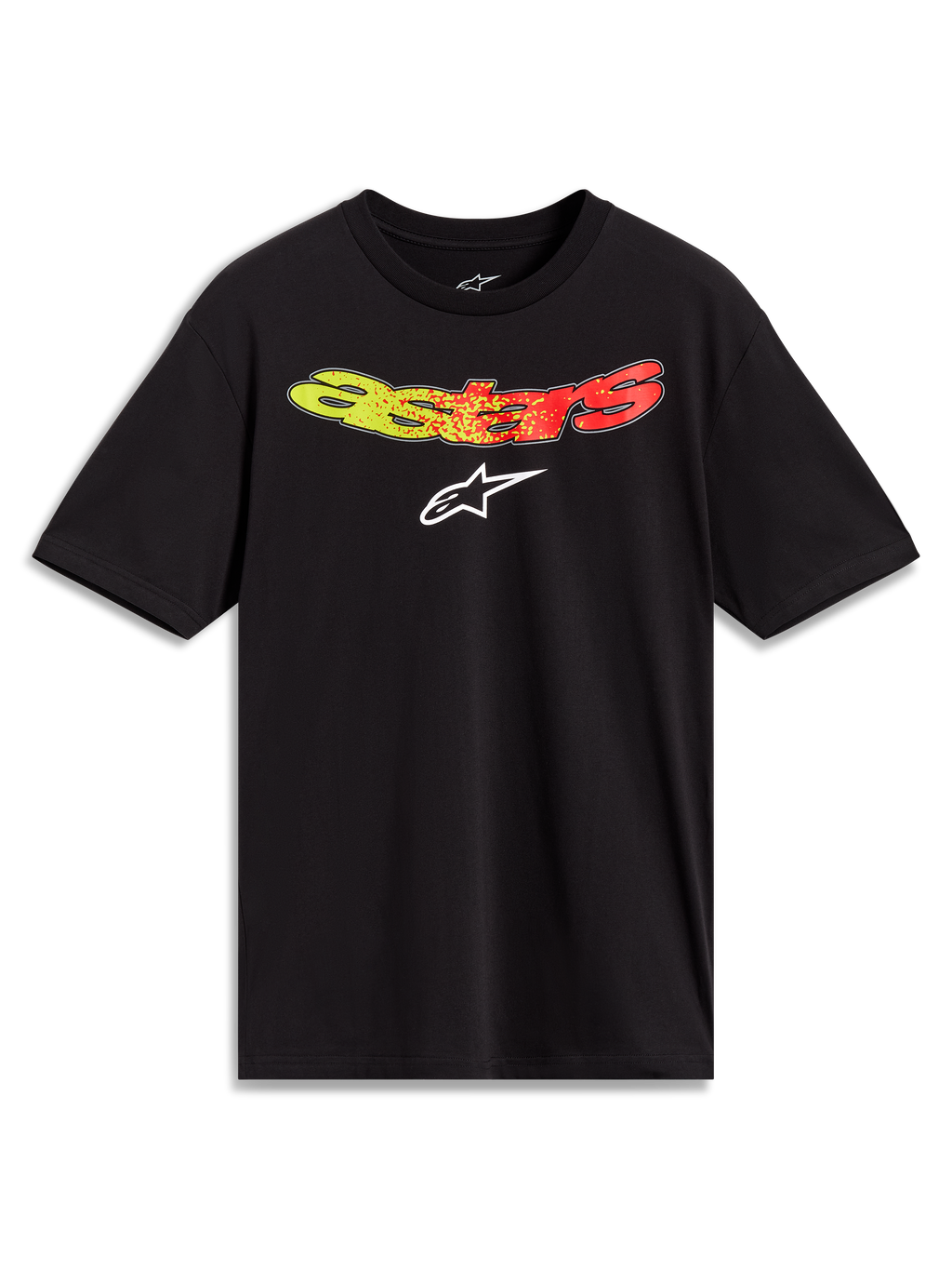 Alpinestars Elliptogrit CSF Tee - korte mouwen, zwart sportswear T-shirt met geel-rood Astars-kleurverloop en wit logo.