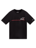Alpinestars P1 CSF Short Sleeve Tee, black unisex sportswear with a white Astars logo and red race stripe graphic.