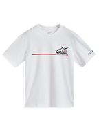 Alpinestars P1 CSF T-shirt met korte mouwen, wit sportshirt met een rode racestreep en zwart Astars-logo.