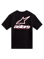 Alpinestars Lineout CSF T-shirt met korte mouwen, zwart, groot wit en rood Astars-logo op de rug, casual sportswear.