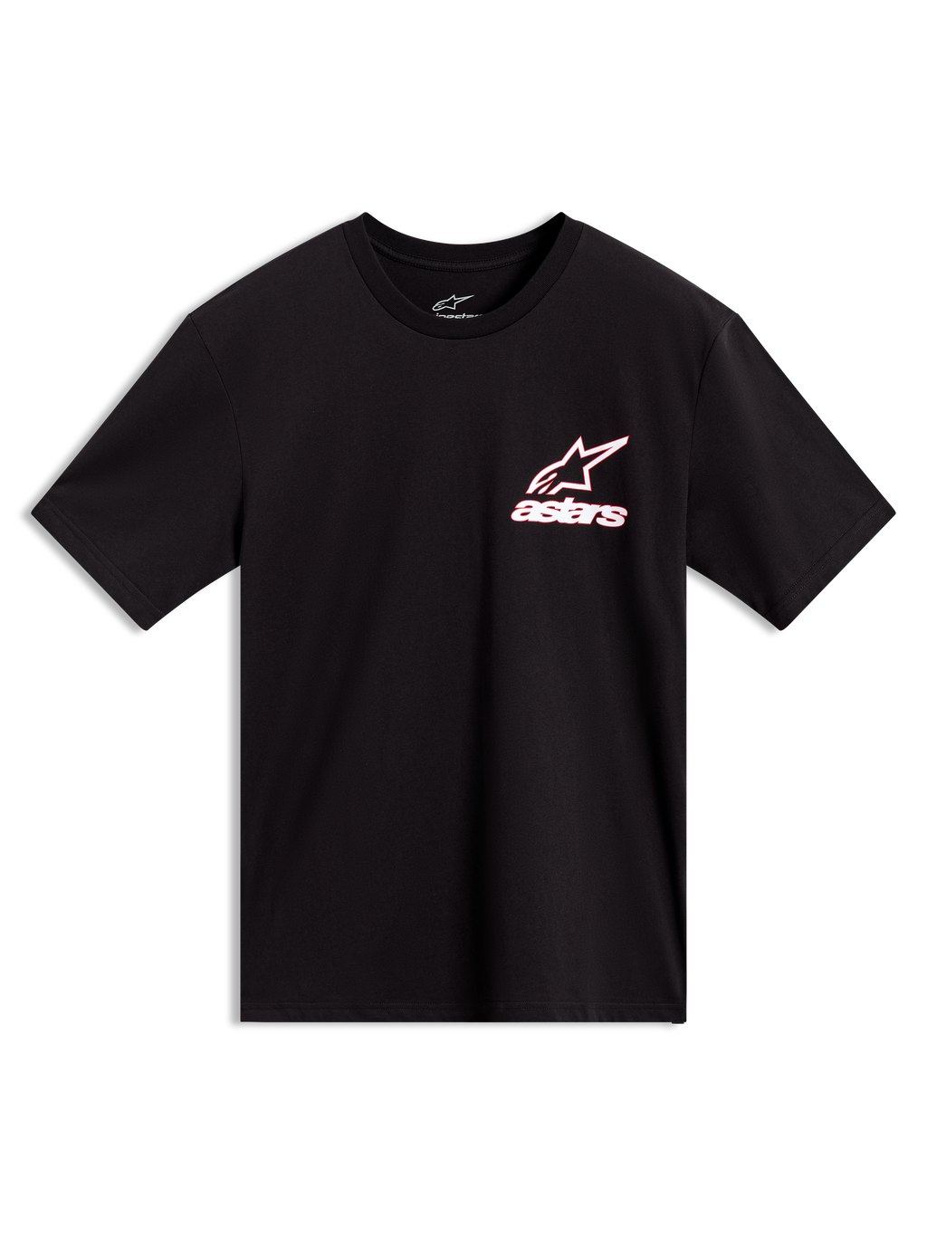 Alpinestars Lineout CSF Tee, zwart sport t-shirt met korte mouwen, wit en rood omlijnd Astars-logo op de borst, sportswear.