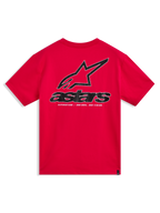 Alpinestars Lineout CSF Tee, rood sport T-shirt met korte mouwen en een groot grafisch Astars-logo op de achterkant.
