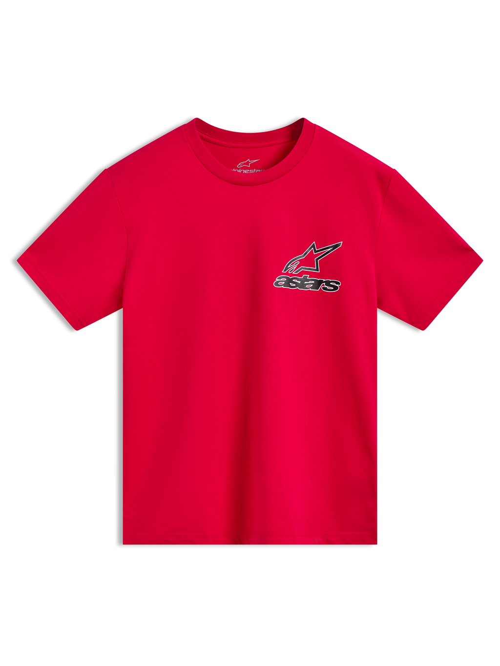 Alpinestars Lineout CSF t-shirt met korte mouwen, rood, voorzien van Astars logo-grafiek met omtrek op de voorzijde.