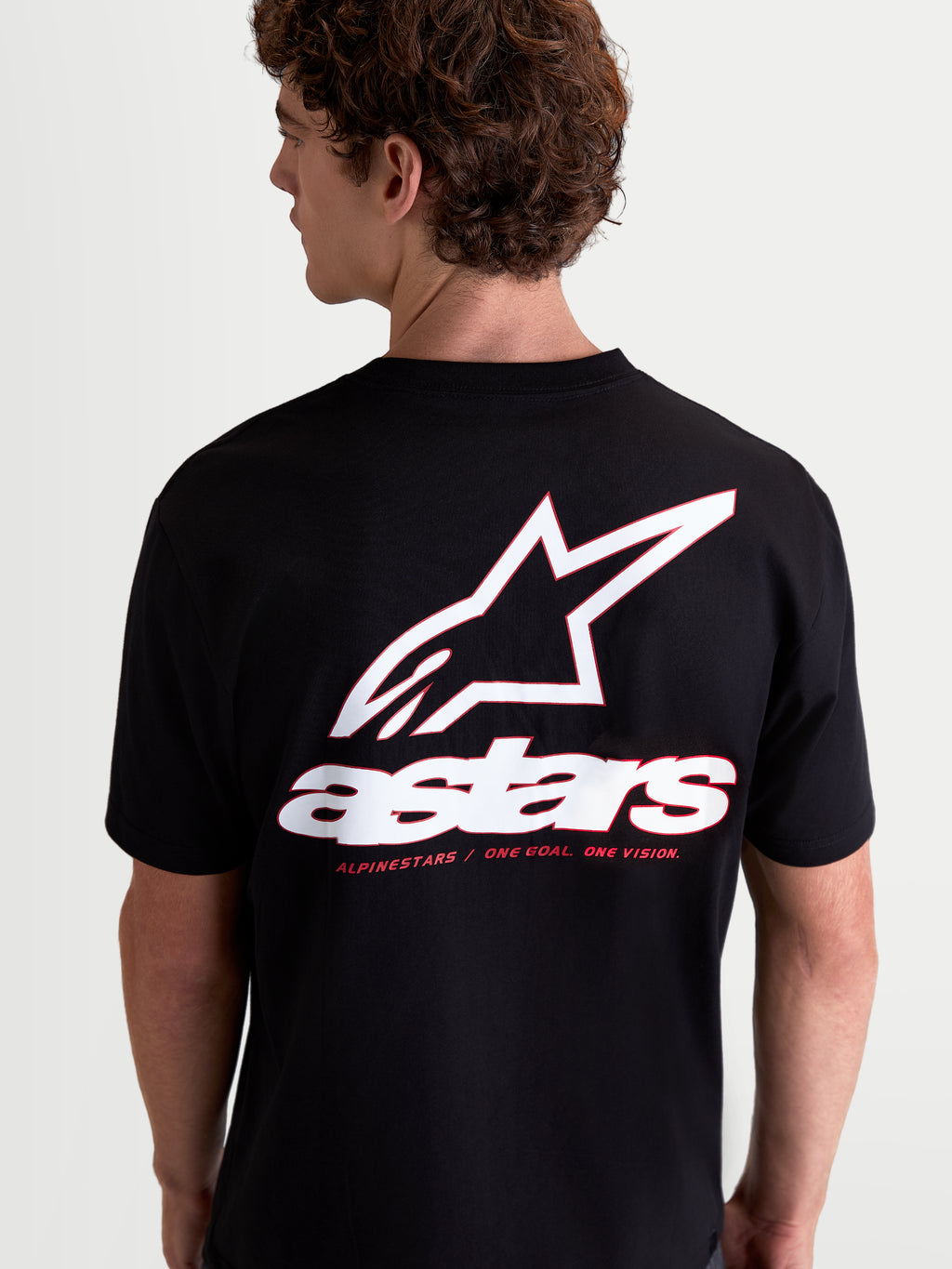 Alpinestars Lineout CSF t-shirt, heren t-shirt met korte mouwen, zwart met een groot wit en rood Astars-logo en tagline op de achterkant, premium katoen-polyestermix voor dagelijks comfort, casual sportkleding.