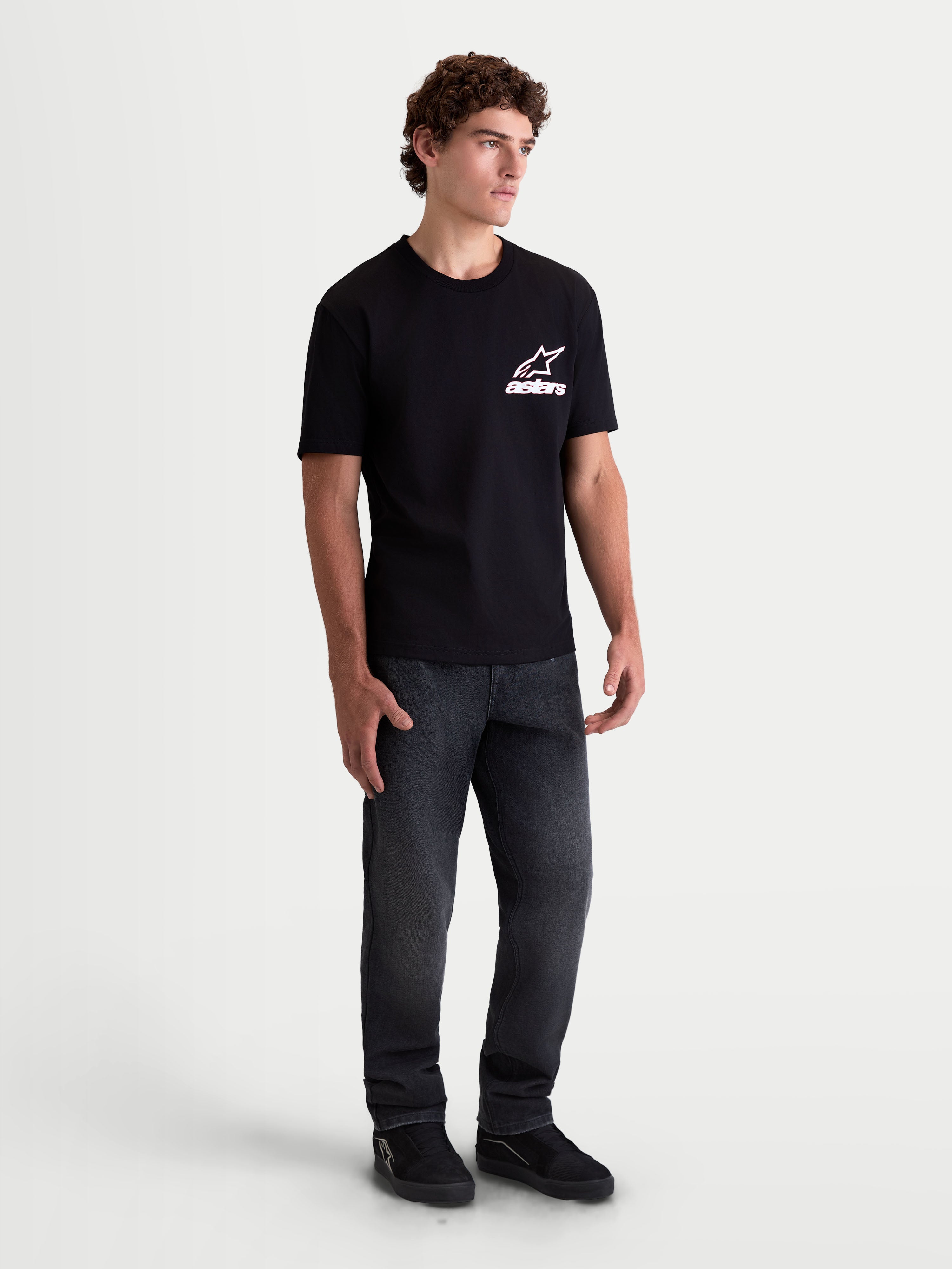 Alpinestars Lineout CSF T-shirt, heren t-shirt met korte mouwen, zwart met een wit Astars-logo op de borst, premium katoen-polyestermix, casual sportswear.