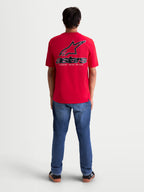 Alpinestars Lineout CSF T-Shirt, heren sportswear t-shirt met korte mouwen, rood met een groot zwart en wit Astars-logo op de achterzijde, casual lifestyle kleding.