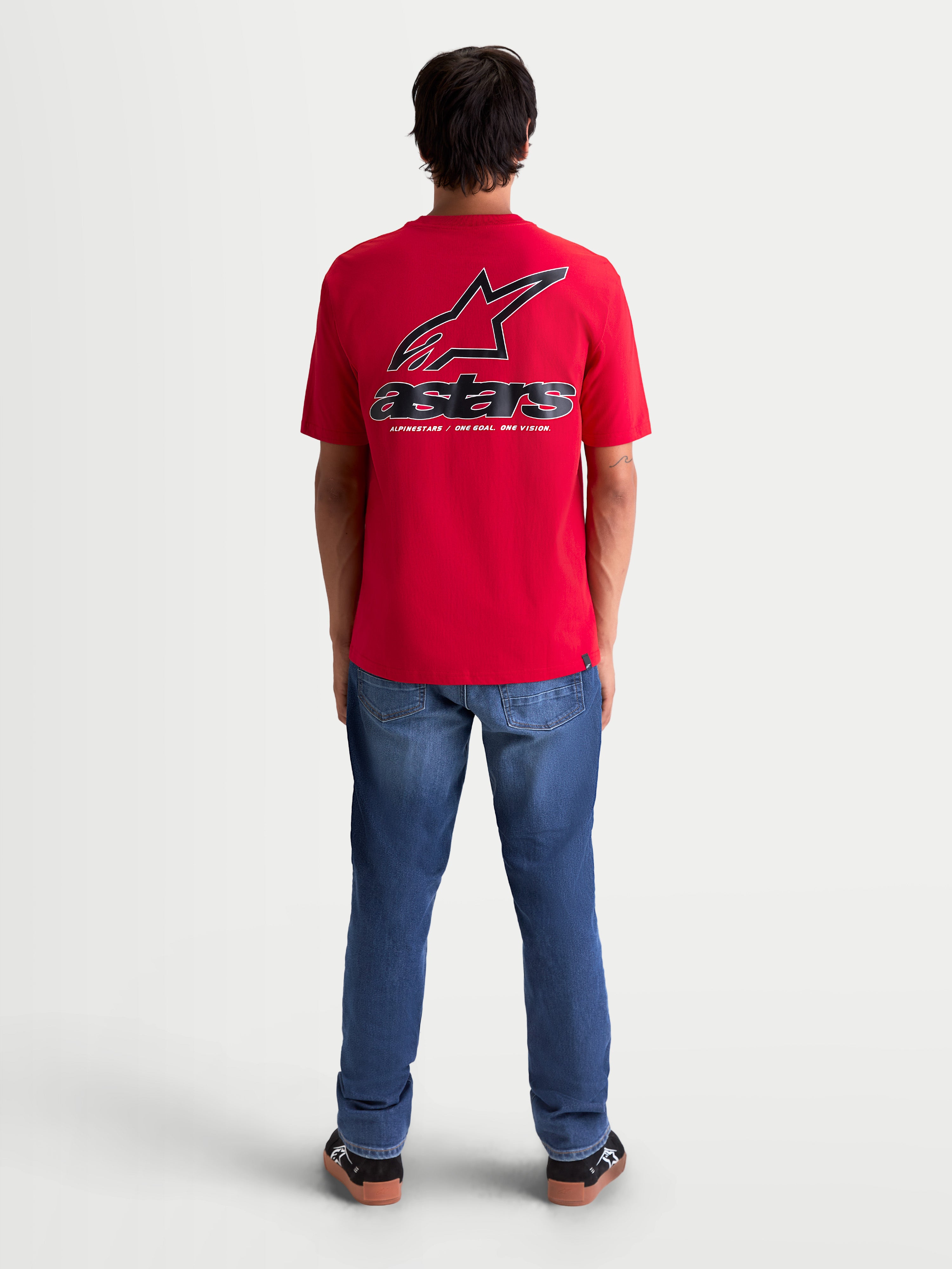 Alpinestars Lineout CSF T-Shirt, heren sportswear t-shirt met korte mouwen, rood met een groot zwart en wit Astars-logo op de achterzijde, casual lifestyle kleding.