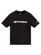 Alpinestars Race Wordmark CSF t-shirt, zwart sportshirt met korte mouwen, voorzien van wit lineair logo en mouwlogo.