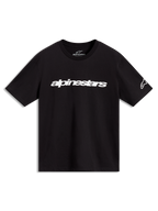 Alpinestars Race Wordmark CSF t-shirt met korte mouwen, zwart en wit, sportswear met wit lineair logo op de borst en mouw.