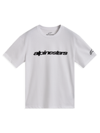 Alpinestars Race Wordmark CSF Tee, white short sleeve sportswear shirt with black chest logo and sleeve graphic.
