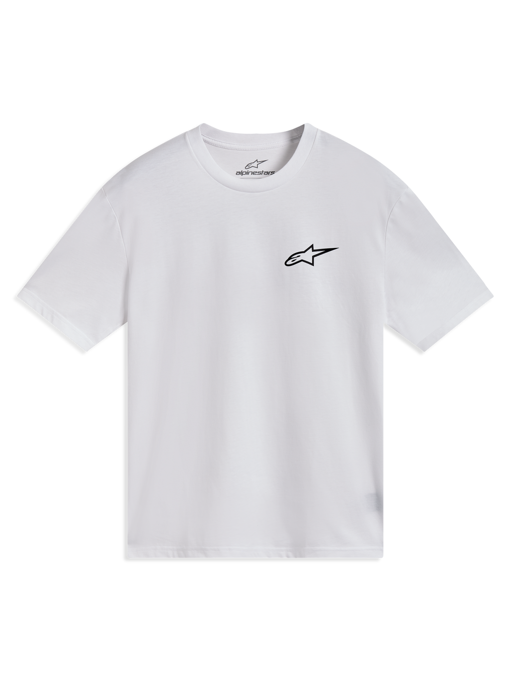 Alpinestars Combo Back CSF Tee, wit t-shirt met korte mouwen, zwart logo op de borst, zacht katoen, casual sportswear.