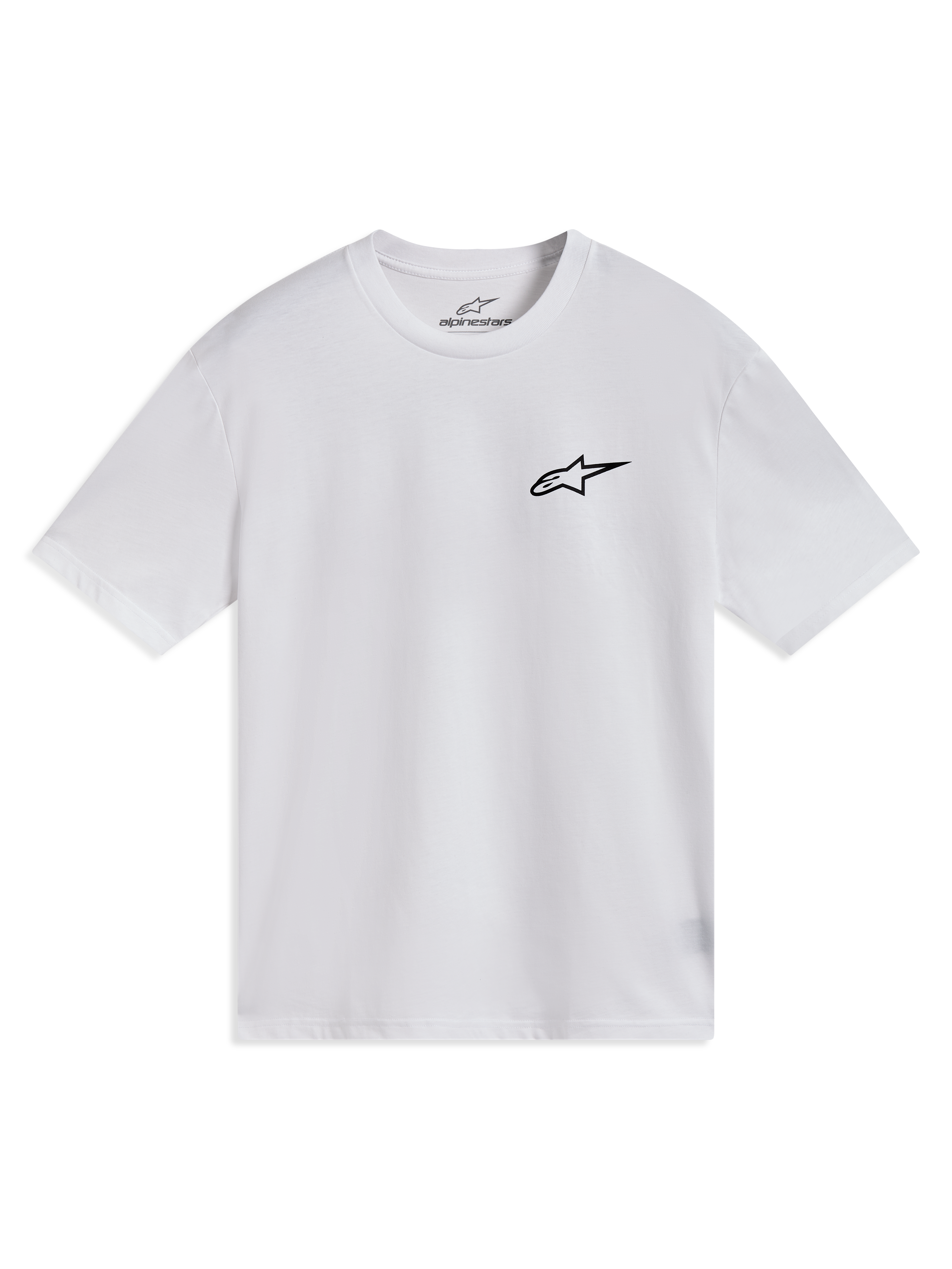 Alpinestars Combo Back CSF Tee, wit t-shirt met korte mouwen, zwart logo op de borst, zacht katoen, casual sportswear.