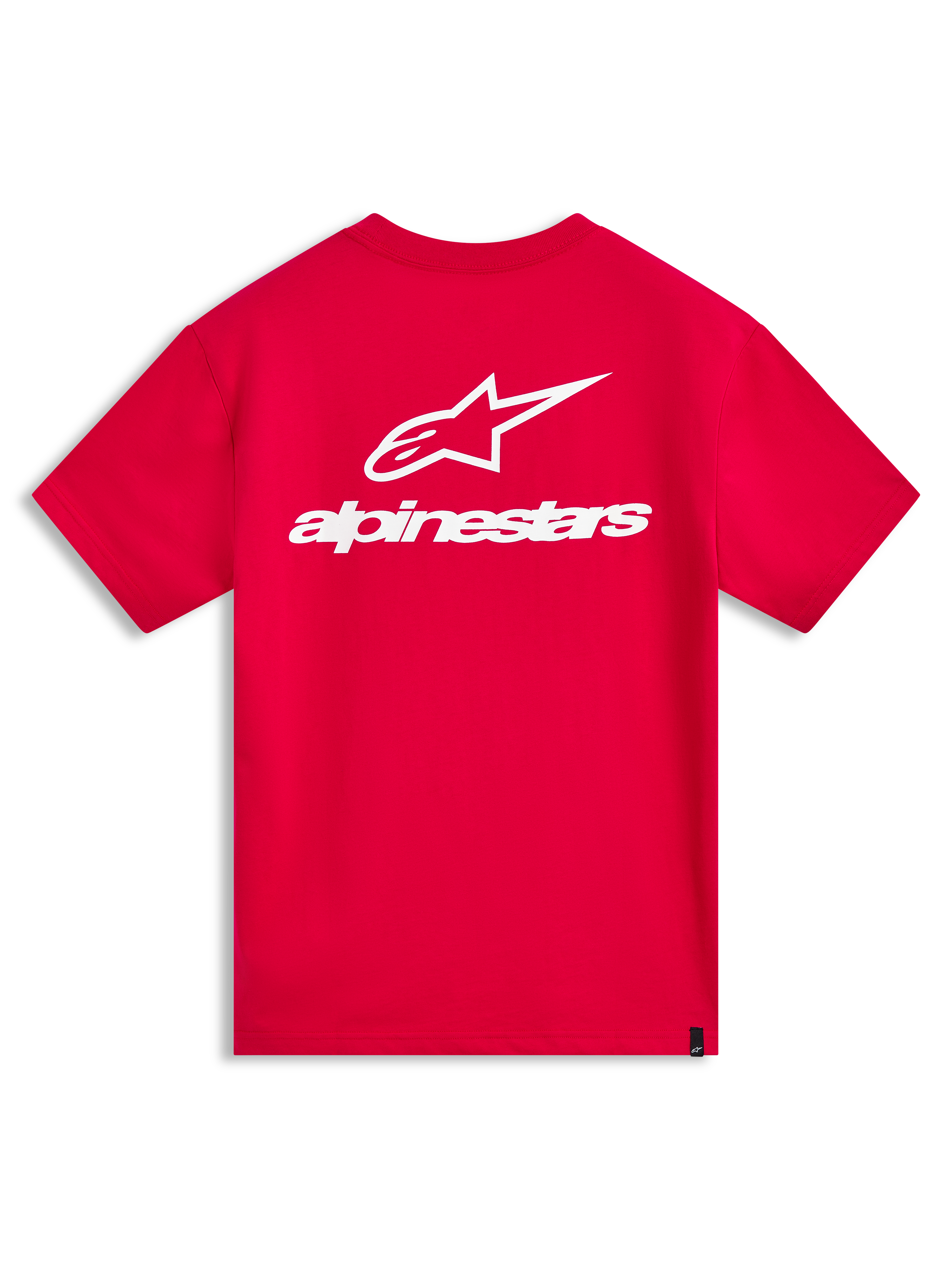 Alpinestars Combo Back CSF t-shirt met korte mouwen, rood en wit, groot logo op de achterzijde, casual sportswear.
