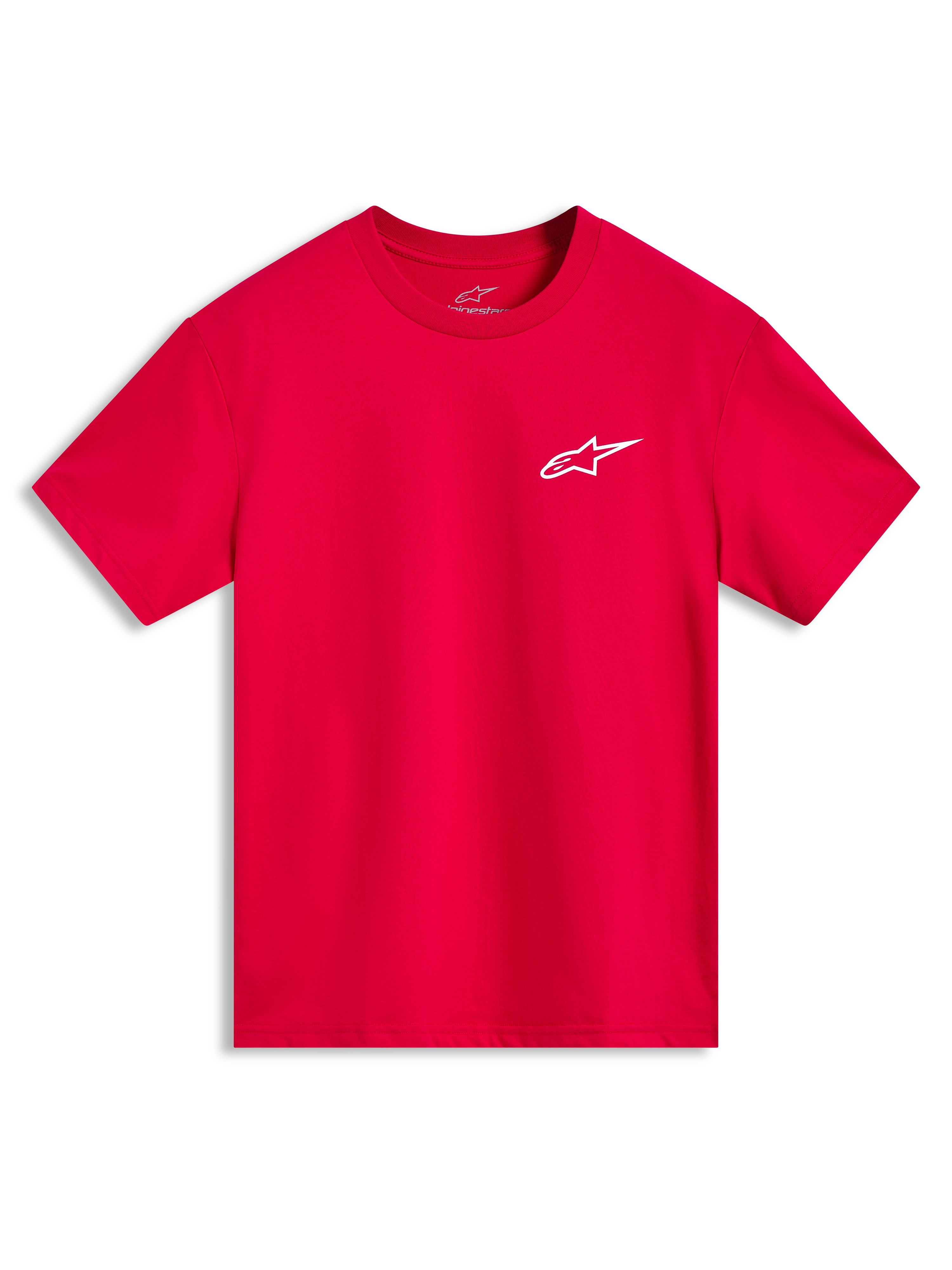 Alpinestars Combo Back CSF T-shirt met korte mouwen, rood met een wit Astars-logo op de borst, casual sportswear.