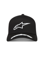 Alpinestars Arclight hoed, zwarte sportswear pet met wit puffprint Astars-logo, gebogen klep, gestructureerde kroon, keperstof.