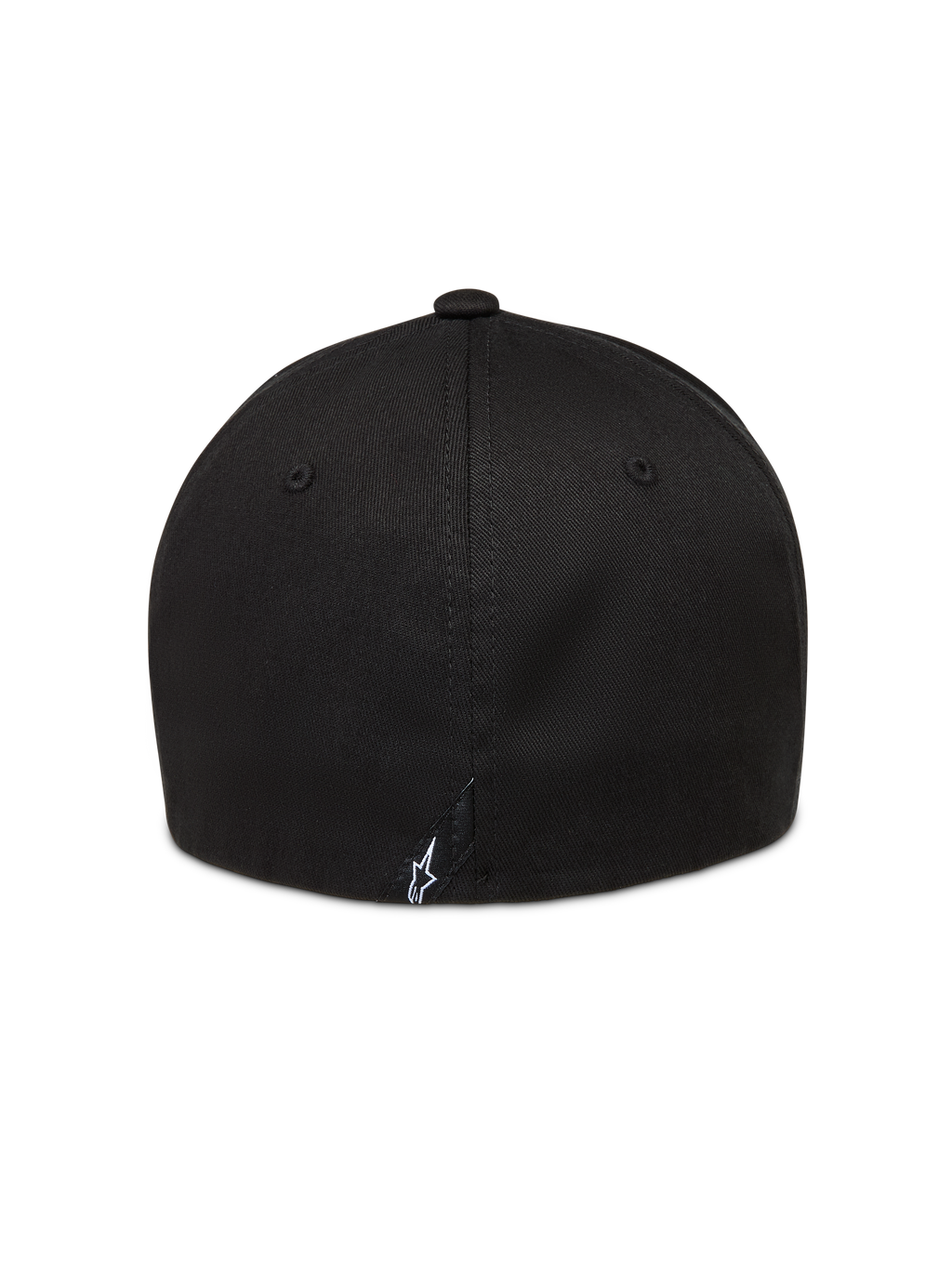 Alpinestars Arclight hoed, zwarte flexback-pet met een gestructureerde kroon en klein wit geborduurd Astars-logo op de achterzijde.