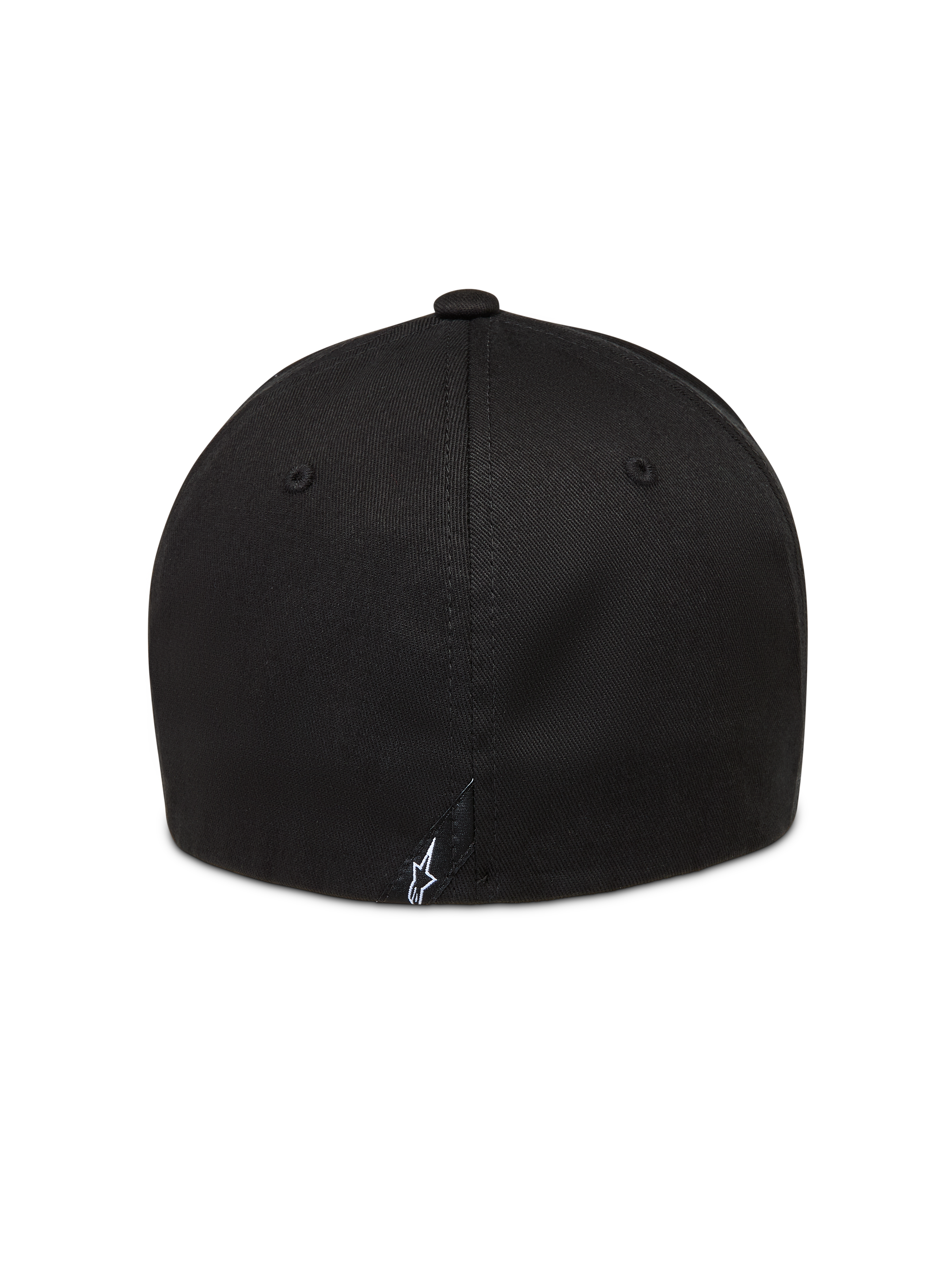 Alpinestars Arclight hoed, zwarte flexback-pet met een gestructureerde kroon en klein wit geborduurd Astars-logo op de achterzijde.