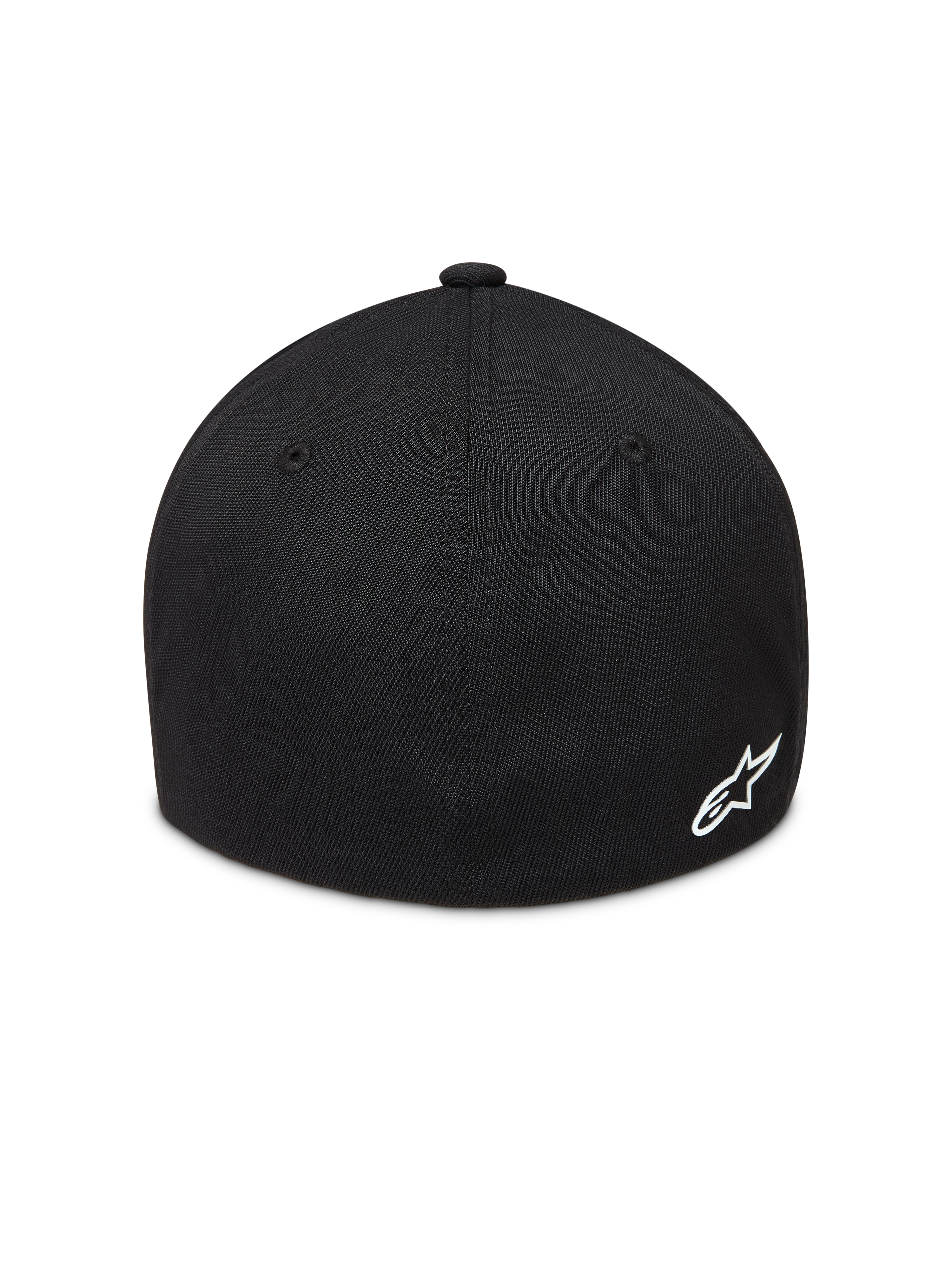 Alpinestars Points hoed, zwarte sportswear baseballpet met wit Astars-logo en flexibele achterkant van nylon tactel.