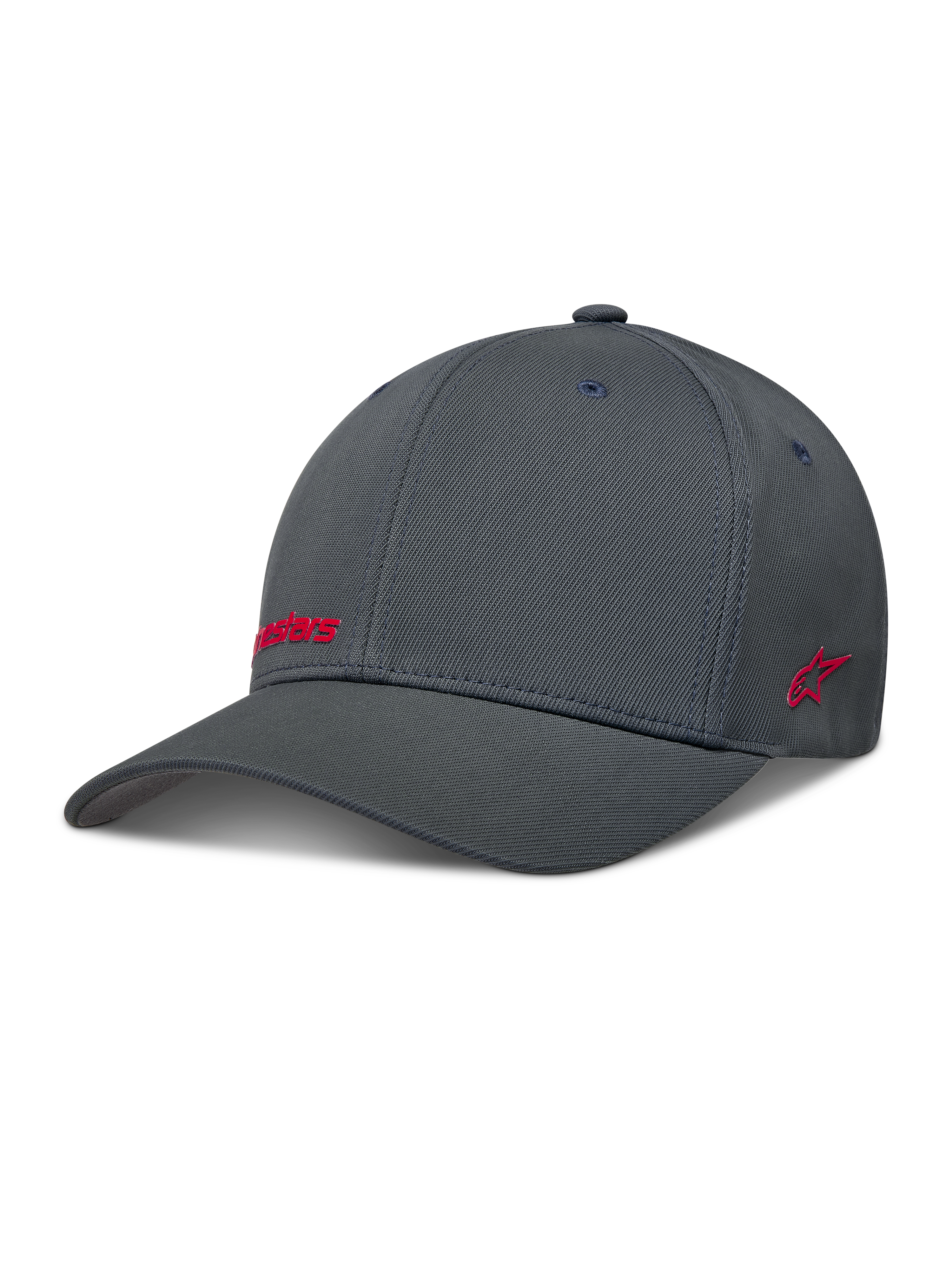 Alpinestars Points Hat, dark gray sportswear flex-back cap in nylon tactel with red HD print logos.