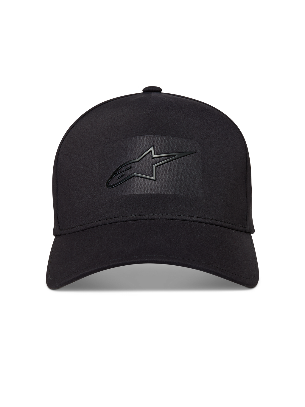 Alpinestars Algo Perf Adjustable hoed, zwarte sportswear pet met gebogen klep en sonic weld Astars-logo.