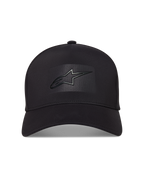 Alpinestars Algo Perf Adjustable hoed, zwarte sportswear pet met gebogen klep en sonic weld Astars-logo.