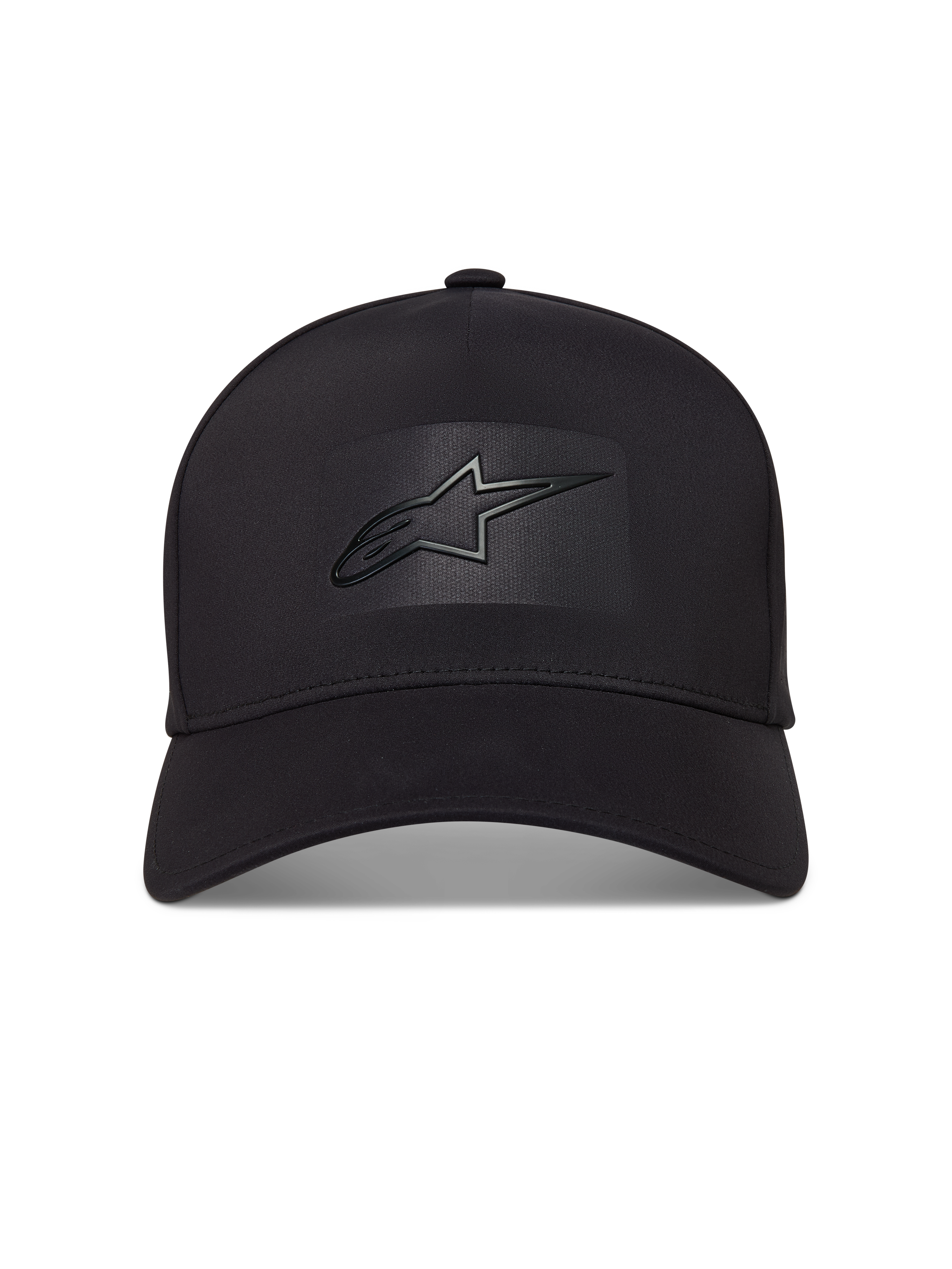Alpinestars Algo Perf Adjustable hoed, zwarte sportswear pet met gebogen klep en sonic weld Astars-logo.
