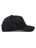 Alpinestars Algo Perf Adjustable Hoed, zwarte pet met zijperforatie, technische stof en gebogen klep.