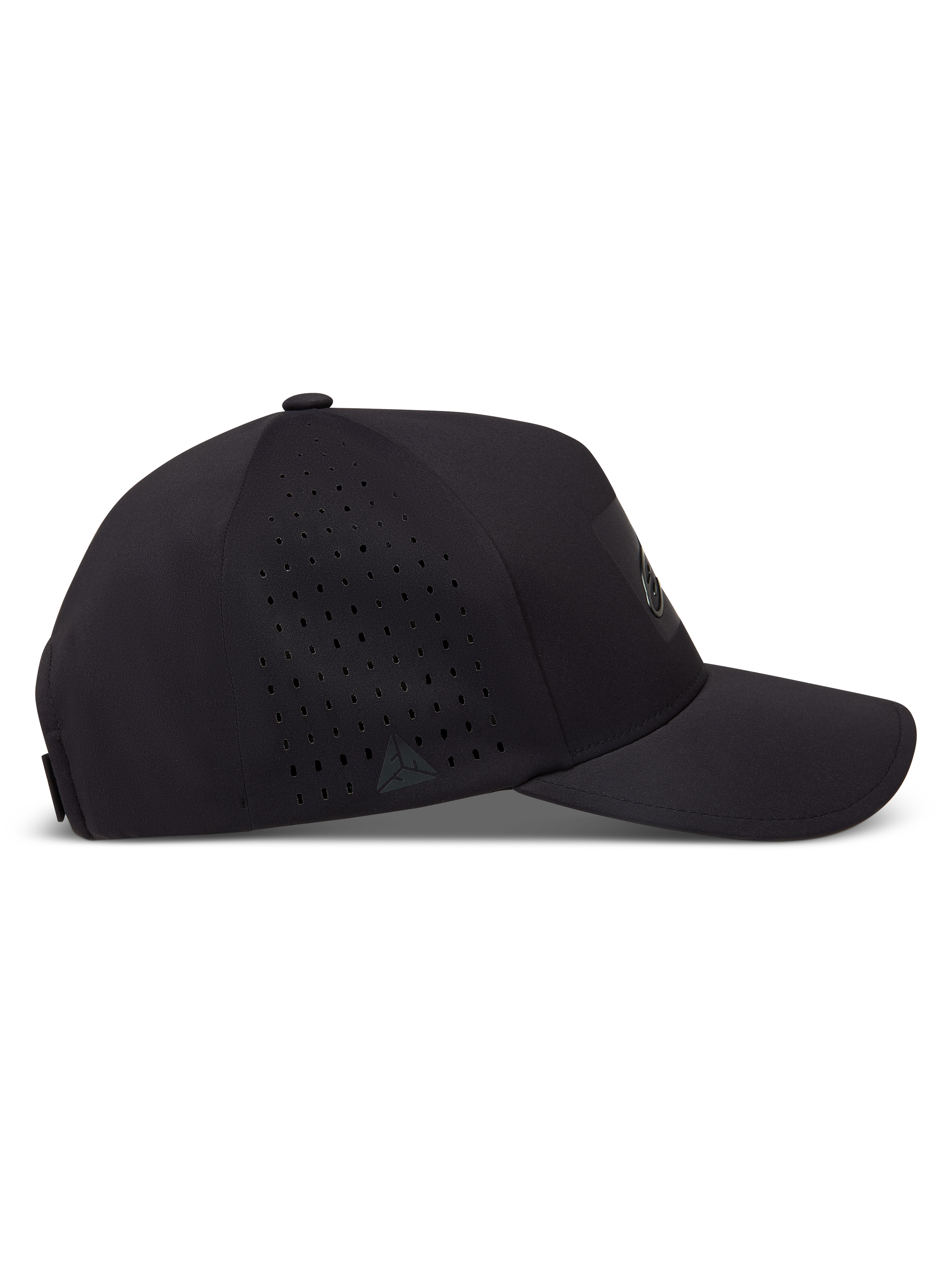 Alpinestars Algo Perf Adjustable Hoed, zwarte pet met zijperforatie, technische stof en gebogen klep.