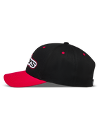 Alpinestars Retro Snapback Hat, black and red sportswear cap with a curved bill and structured twill crown.