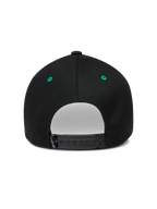 Alpinestars Retro Snapback hoed, sportswear baseballpet, zwart en groen, verstelbare snapback-sluiting, achteraanzicht.