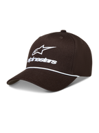 Alpinestars Combo Logo Snapback hoed, bruine sportpet met wit geborduurd logo, koorddetail en gebogen klep.