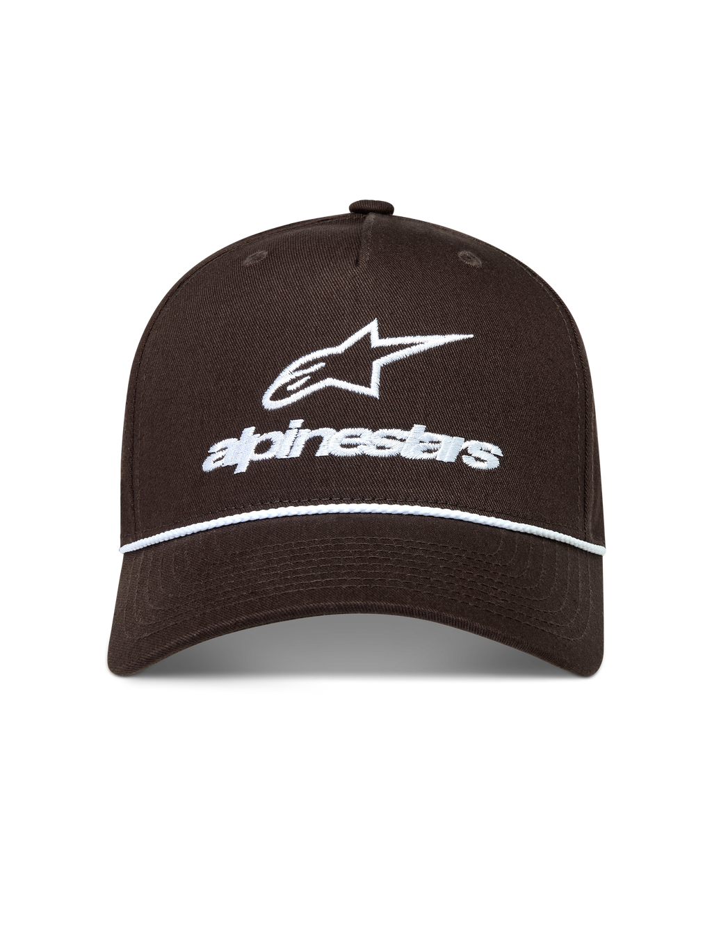 Alpinestars Combo Logo Snapback Hoed, bruine sportswearpet met wit geborduurd logo en touwdetail op de gebogen klep.