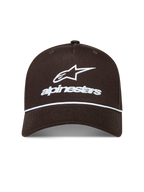 Alpinestars Combo Logo Snapback Hoed, bruine sportswearpet met wit geborduurd logo en touwdetail op de gebogen klep.