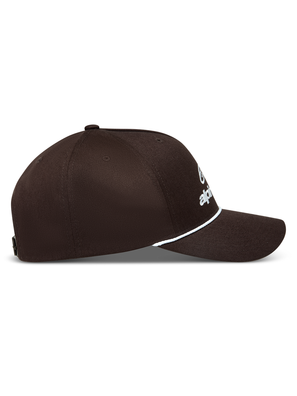 Alpinestars Combo Logo Snapback hoed in bruin, sportieve pet met wit geborduurd logo en wit koorddetail.