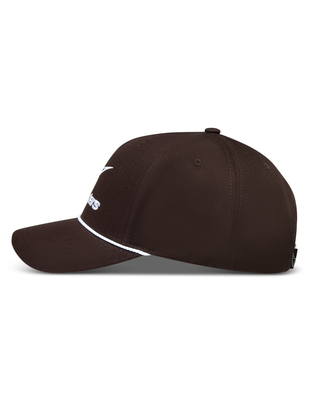 Alpinestars Combo Logo Snapback Hoed, bruine sportswear pet met wit logo-borduursel, gebogen klep, vervaardigd uit gestructureerde keperstof.