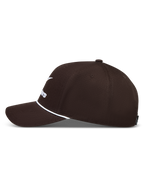 Alpinestars Combo Logo Snapback Hoed, bruine sportswear pet met wit logo-borduursel, gebogen klep, vervaardigd uit gestructureerde keperstof.